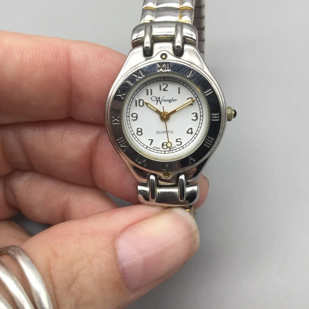 Wrangler Womens Watch 25mm White Dial Two Tone Stretch Band 1285 New Battery